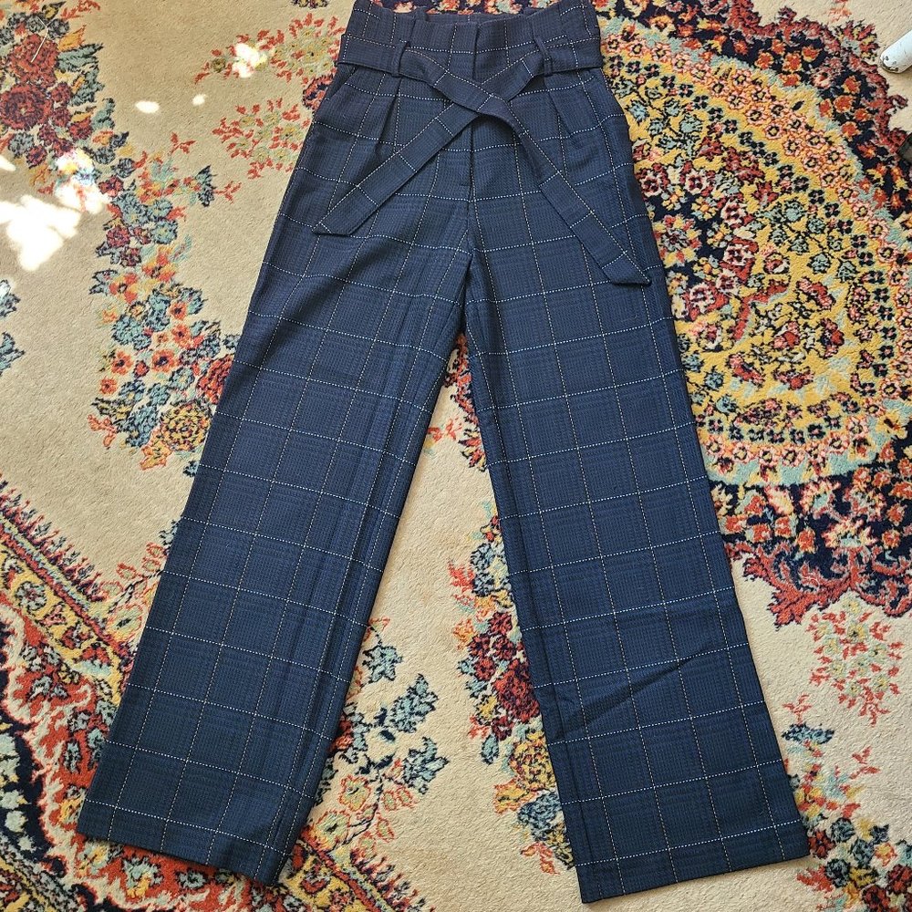 H&M Plaid Highwaist Wide Leg Plaid Trousers